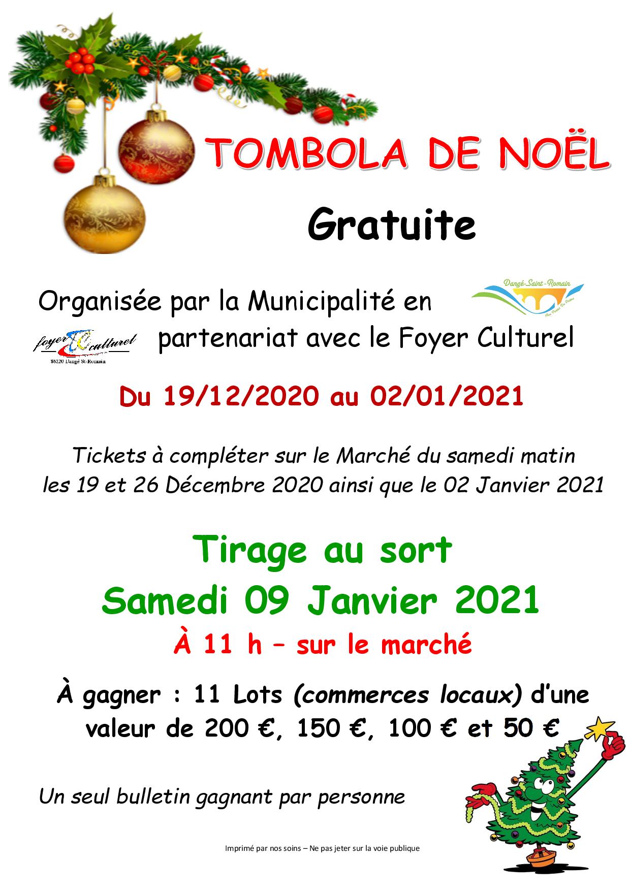 TOMBOLA DE NOËL – MAIRIE ET FOYER CULTUREL – Dange Saint Romain