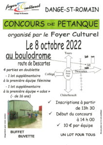 CONCOURS DE PÉTANQUE - LE 08/10 - FOYER CULTUREL @ BOULODROME