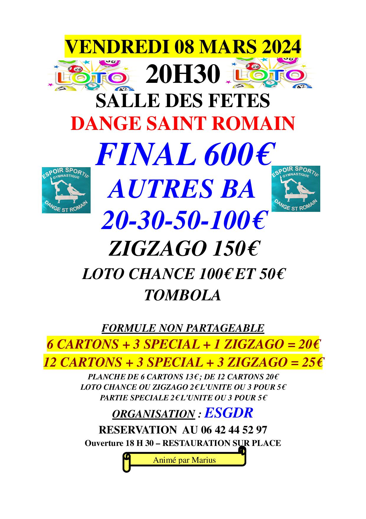 LOTO - LE 08/03 - ESPOIR SPORTIF @ SALLE DES FÊTES 