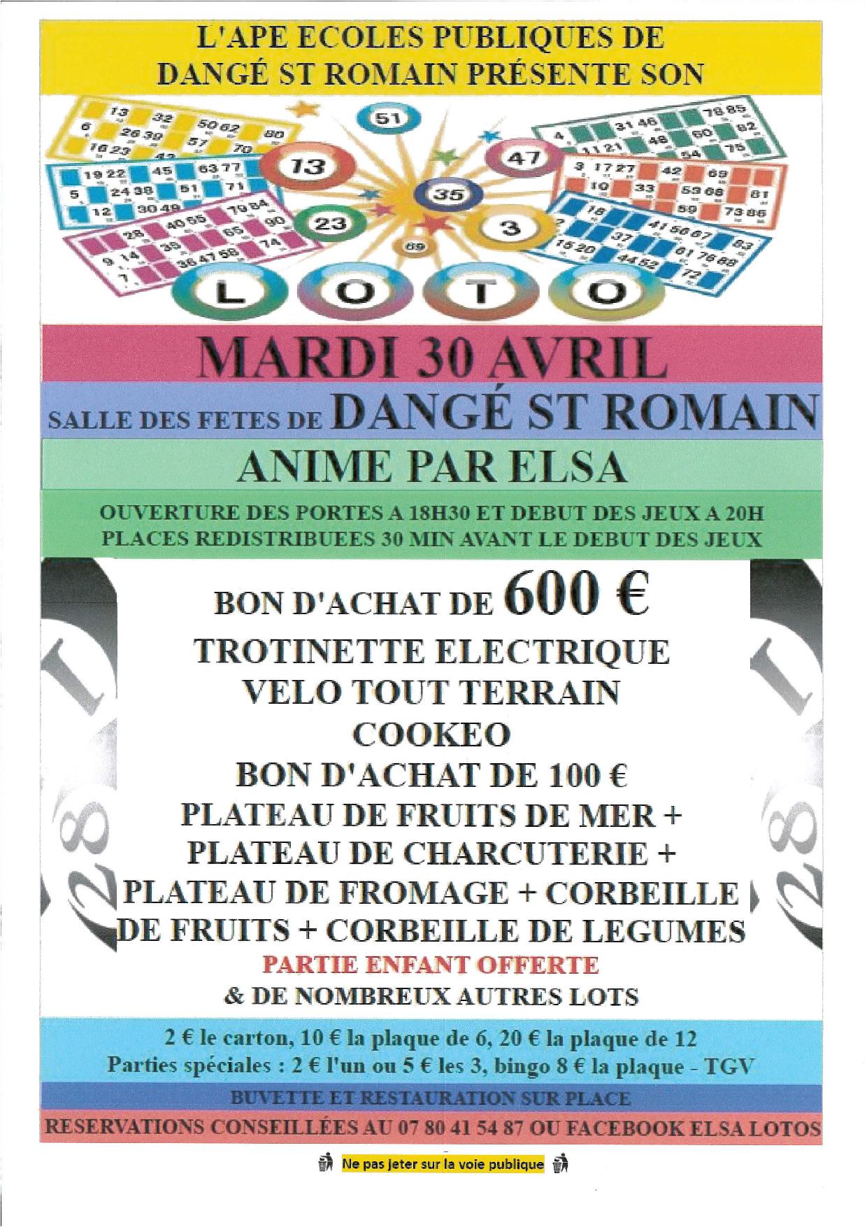 LOTO DU 30/04 - A. P. E. @ SALLE DES FÊTES