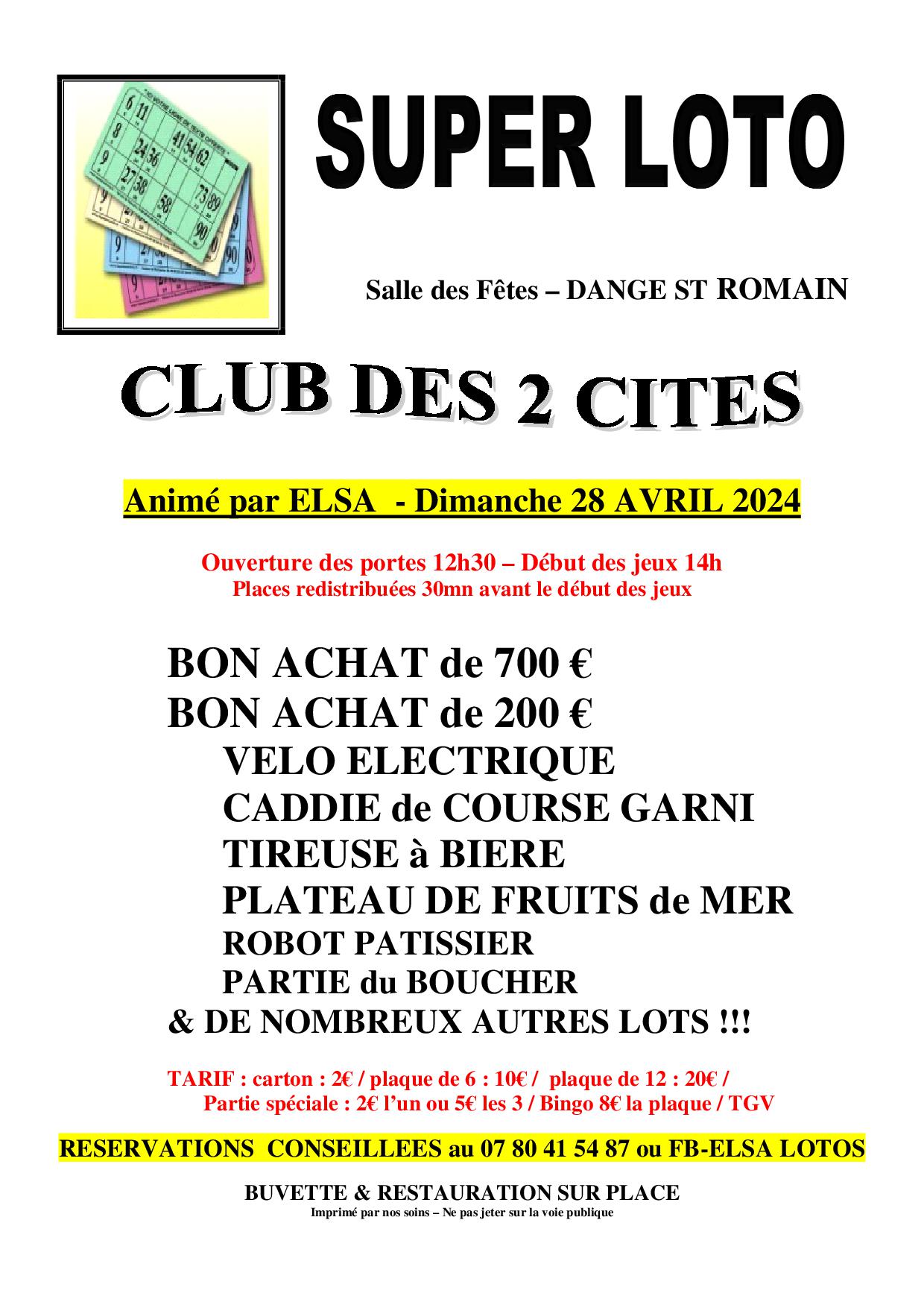 LOTO - LE 28/04 - CLUB DES 2 CITÉS @ SALLE DES FÊTES 