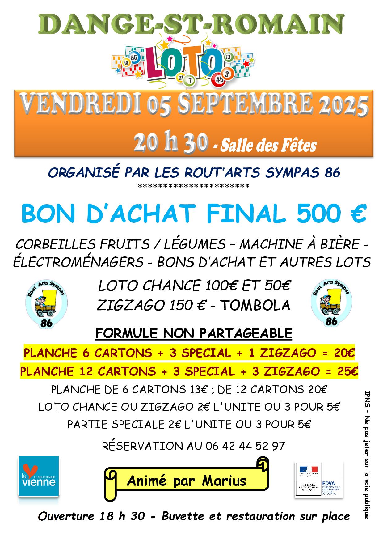 LOTO DU 05/09 - ROUT'ARTS SYMPAS 86 @ SALLE DES FÊTES | Dangé-Saint-Romain | Nouvelle-Aquitaine | France