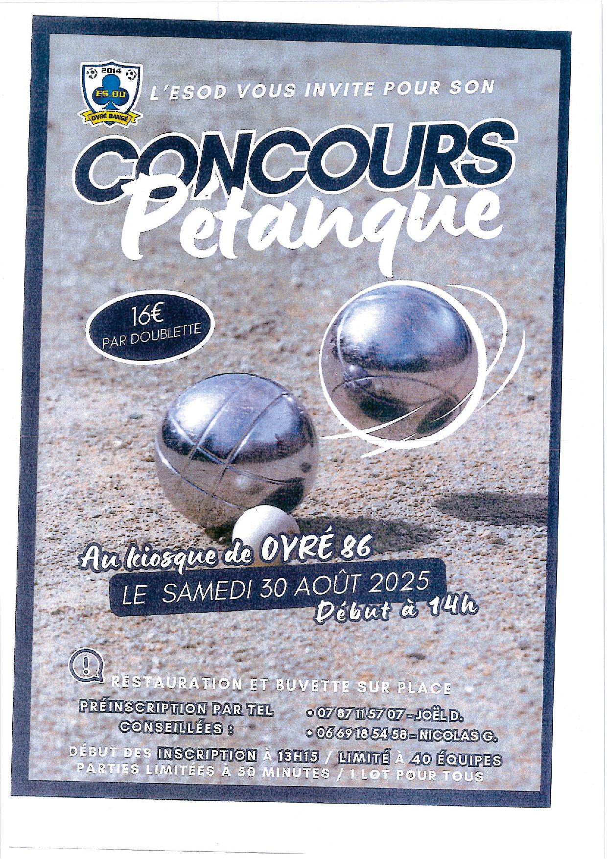 CONCOURS DE PÉTANQUE - LE 30/08 - ESOD FOOT @ KIOSQUE | Oyré | Nouvelle-Aquitaine | France