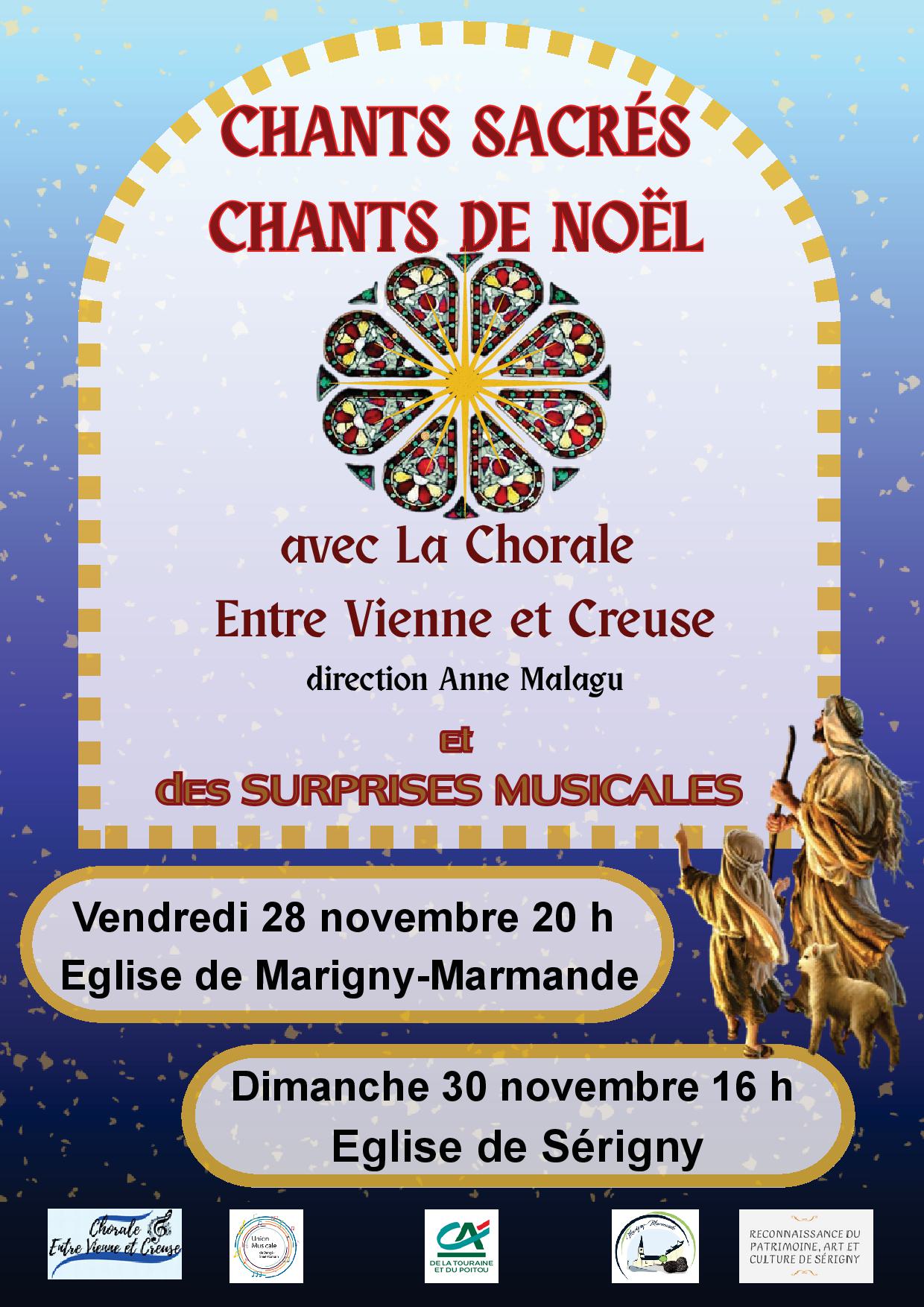 CHANTS SACRÉS DE NOËL - LES 28 & 30 NOVEMBRE - CHORALE "ENTRE VIENNE ET CREUSE" @ Église St-Étienne | Sérigny | Nouvelle-Aquitaine | France