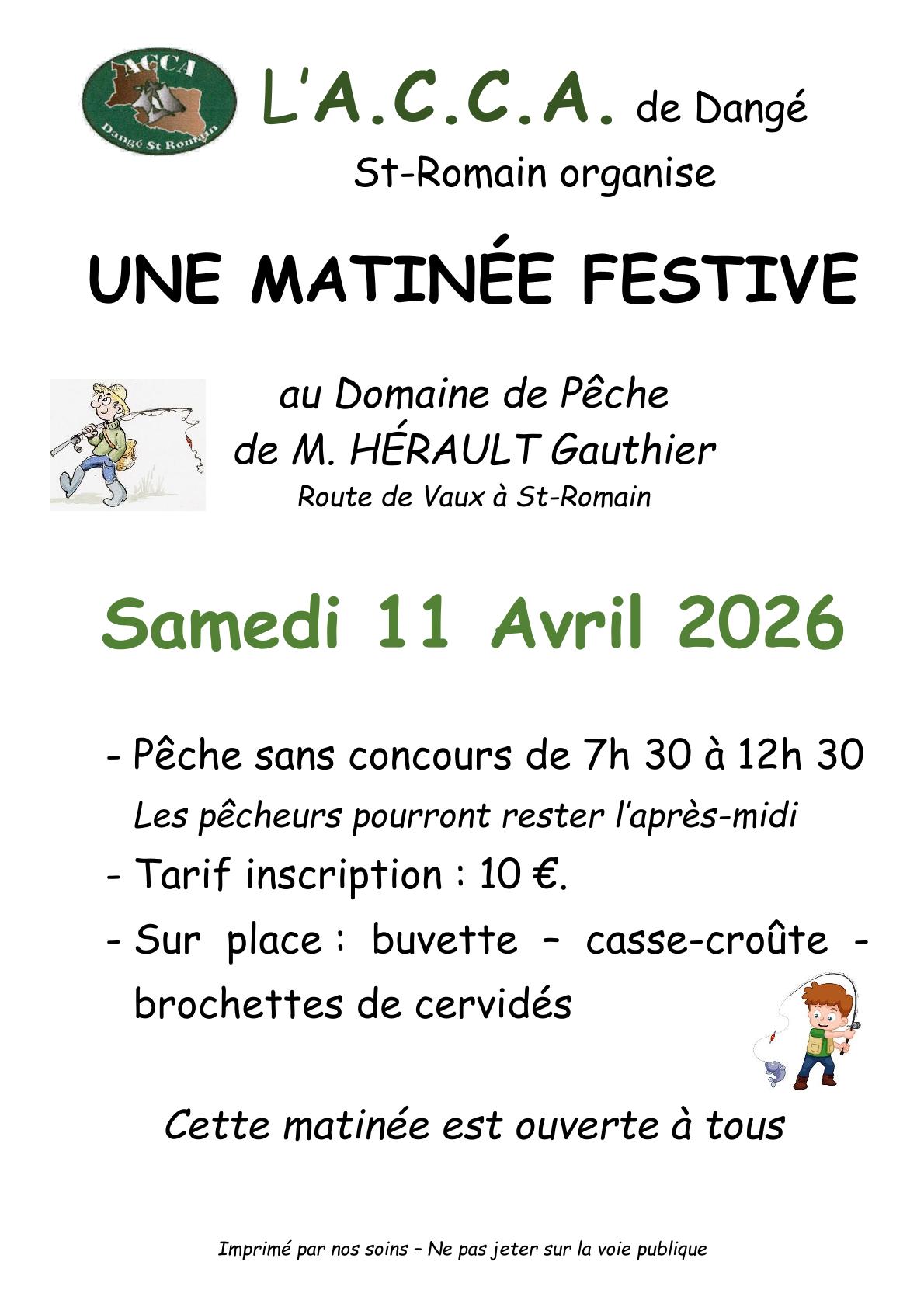 MATINÉE FESTIVE - LE 11/04 - ACCA @ DOMAINE DE PÊCHE DU PETIT VILLIERS | Dangé-Saint-Romain | Nouvelle-Aquitaine | France