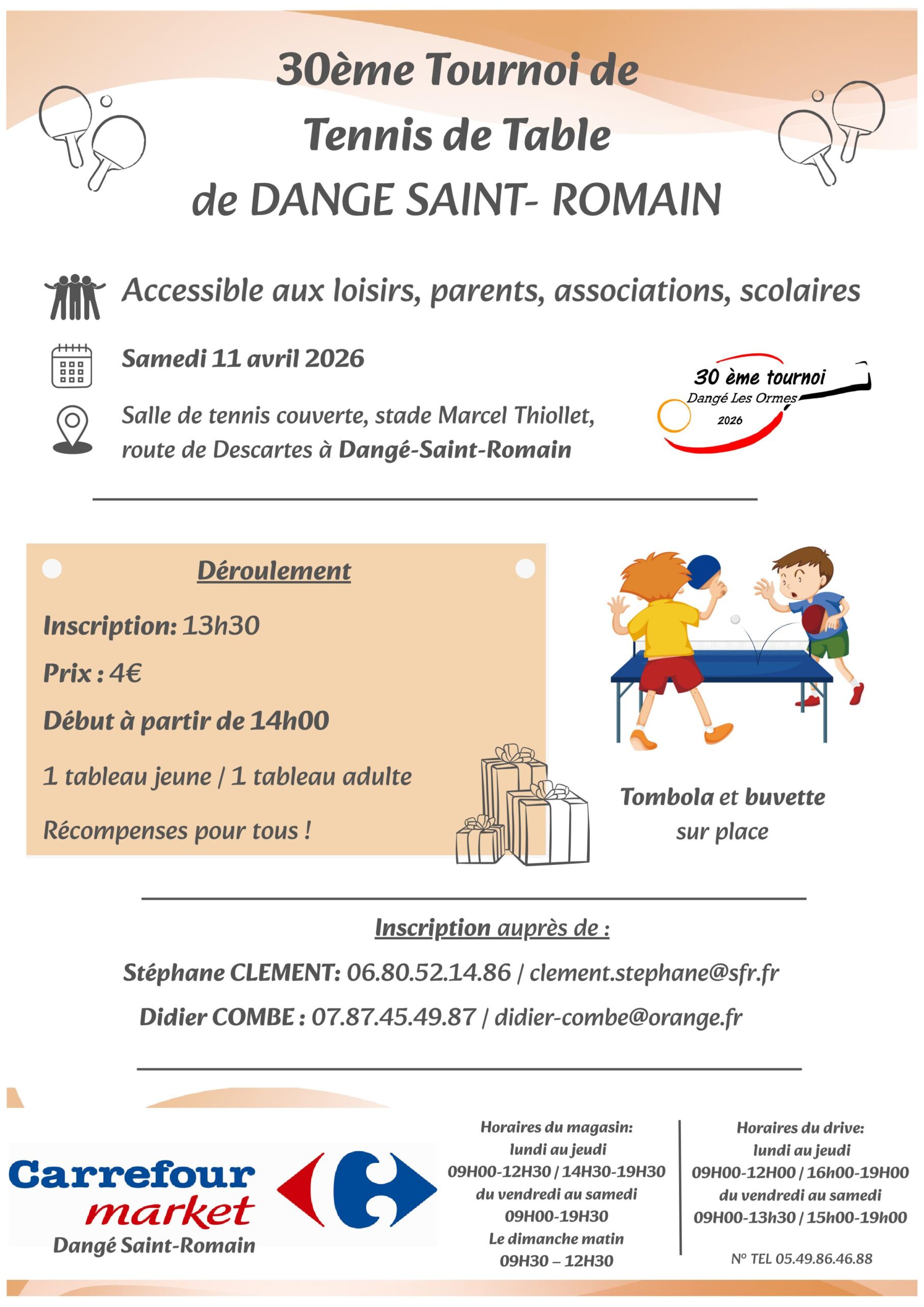 TOURNOI LOISIRS - LE 11 AVRIL 2026 - AS TENNIS DE TABLE @ SALLE HELIOS | Dangé-Saint-Romain | Nouvelle-Aquitaine | France