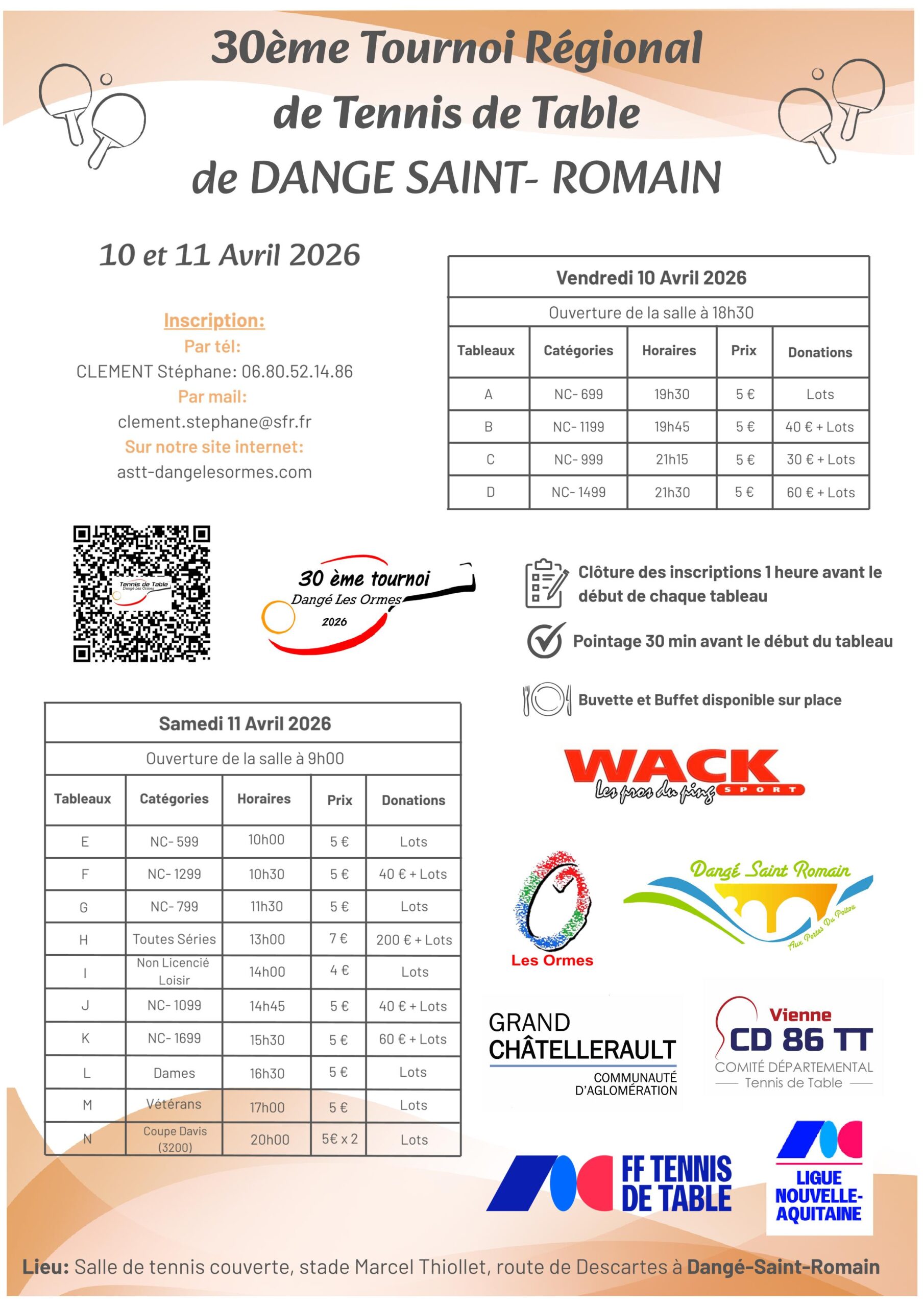 TOURNOI RÉGIONAL - LES 10 ET 11 AVRIL 2026 - AS TENNIS DE TABLE @ SALLE HÉLIOS | Dangé-Saint-Romain | Nouvelle-Aquitaine | France