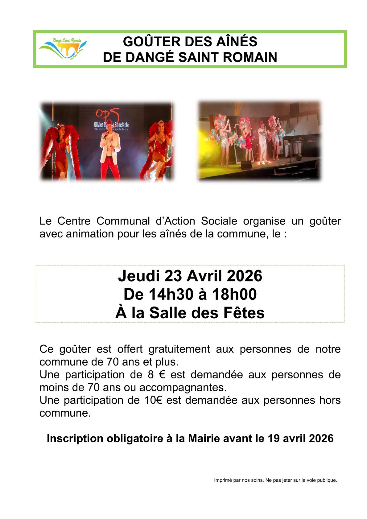 GOÛTER DES AINÉS - LE 23 AVRIL 2026 - CCAS @ SALLE DES FÊTES | Dangé-Saint-Romain | Nouvelle-Aquitaine | France