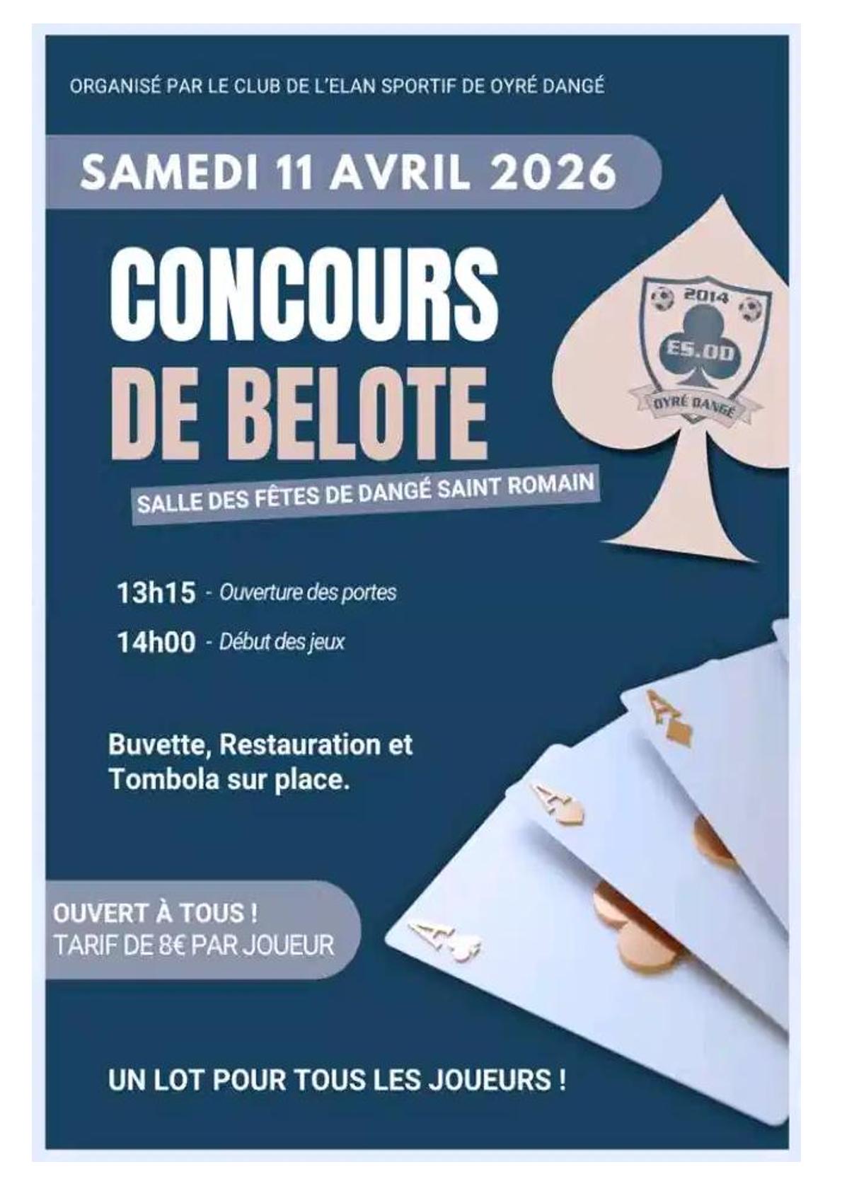 CONCOURS DE BELOTE - LE 11/04 - ESOD FOOT @ SALLE DES FÊTES  | Dangé-Saint-Romain | Nouvelle-Aquitaine | France