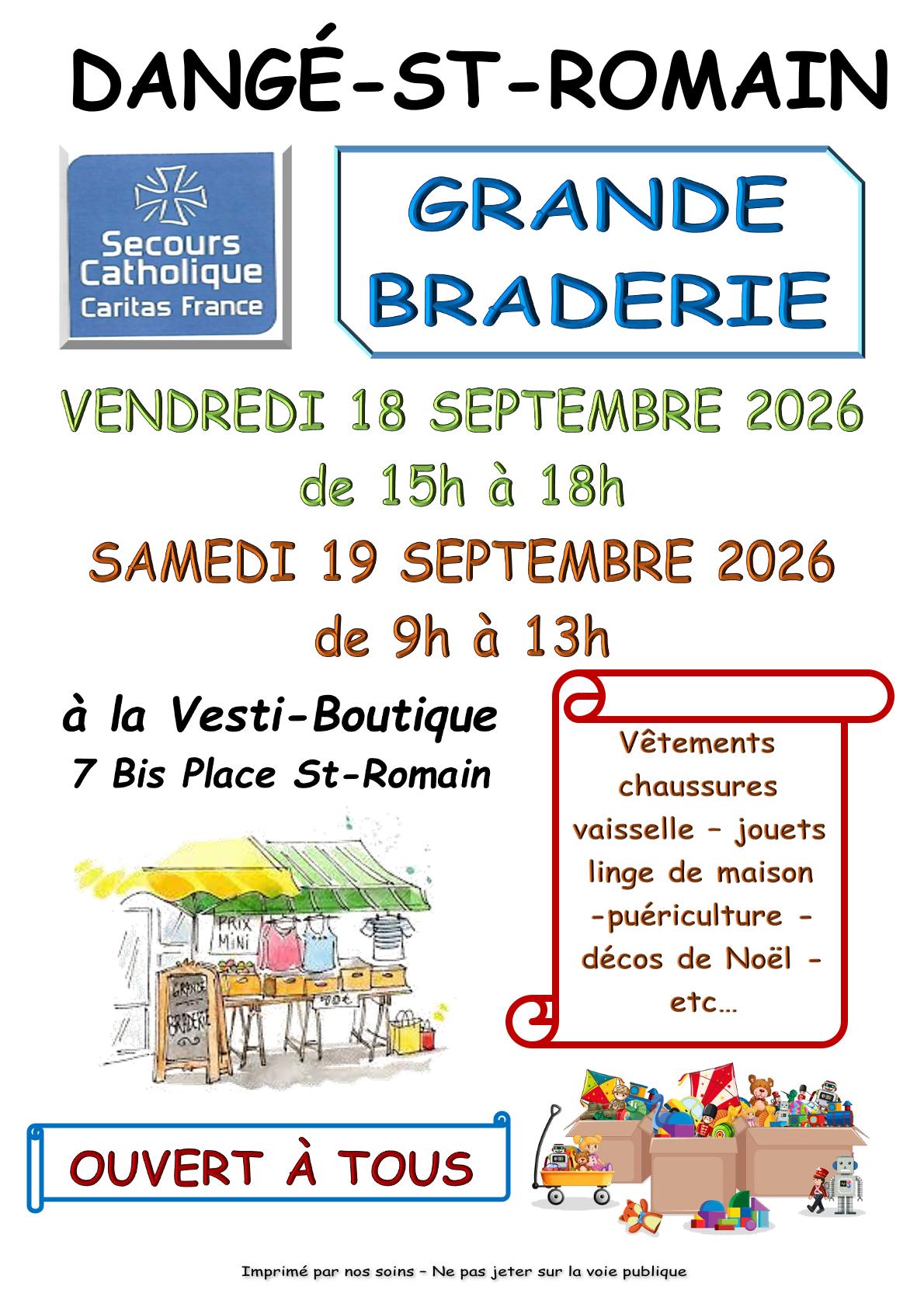 GRANDE BRADERIE - LES 18 ET 19 SEPTEMBRE 2026 - SECOURS CATHOLIQUE @ SECOURS CATHOLIQUE | Dangé-Saint-Romain | Nouvelle-Aquitaine | France