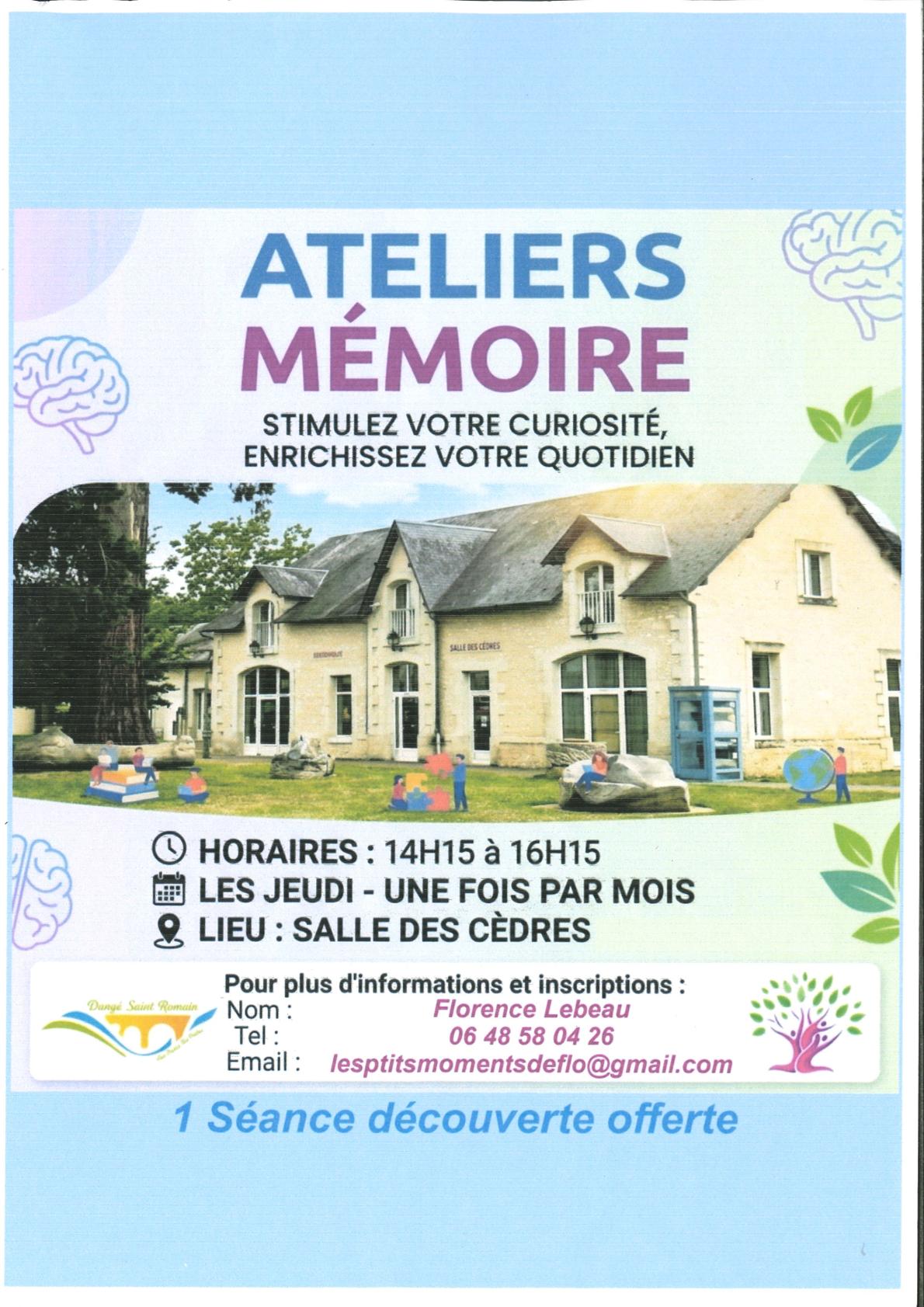 ATELIER MÉMOIRE - LES PTITS MOMENTS DE FLO @ SALLE DES CÈDRES | Dangé-Saint-Romain | Nouvelle-Aquitaine | France